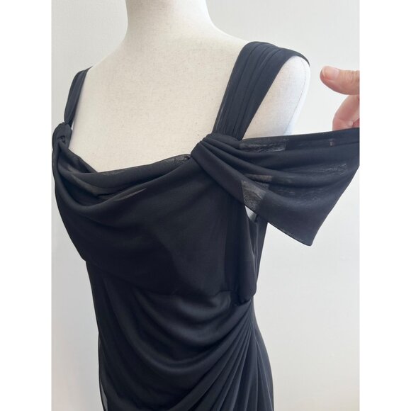 VTG Alex Evenings Gown  Maxi Dress Womens 10 Black Draped Sheer - Picture 3 of 9